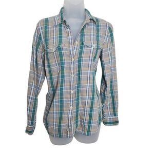 DENIM & SUPPLY RALPH LAUREN Women Top SZ XS Button Up Plaid 100% Cotton‎ Green